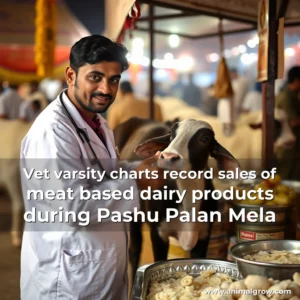 Artistic representation for Vet varsity charts record sales of meat based dairy products during Pashu Palan Mela