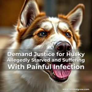 Artistic representation for Demand Justice for Husky Allegedly Starved and Suffering With Painful Infection